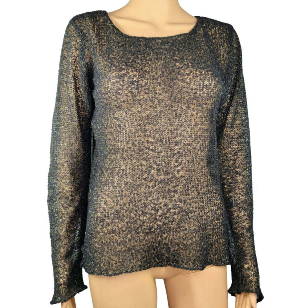1990s Metallic Open Weave Sheer Sweater Black Size Large Whimsigoth RomanticGoth